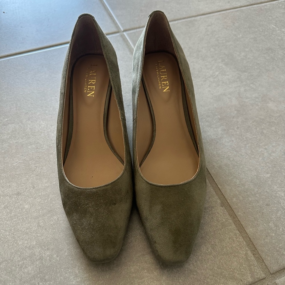 Ralph Lauren Olive Green Suede Flats